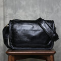 Men's genuine leather crossbody shoulder bag handmade in olive green colour