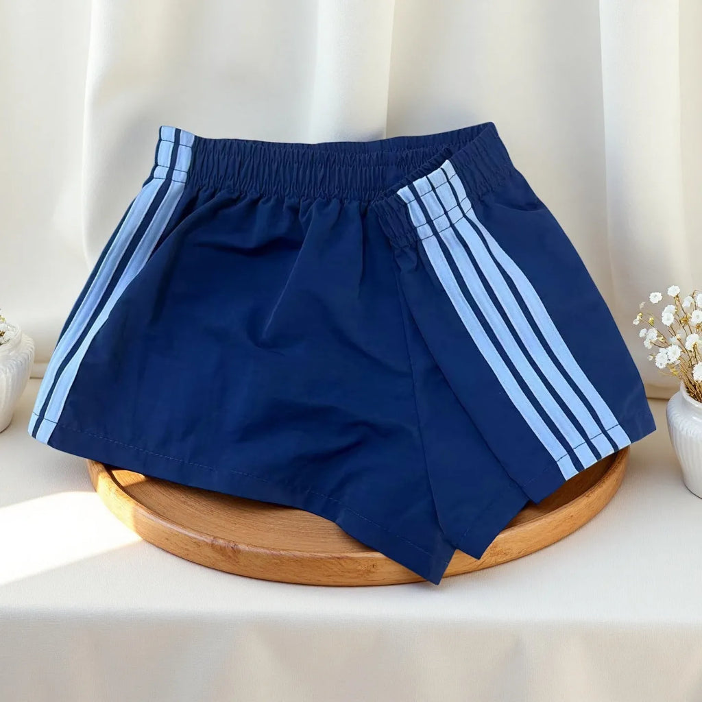 Navy blue men's high waist casual sports shorts made from micro-elastic nylon fabric