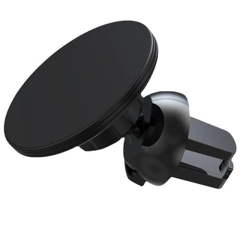 Black aluminium alloy magnetic phone holder attached to car air vent