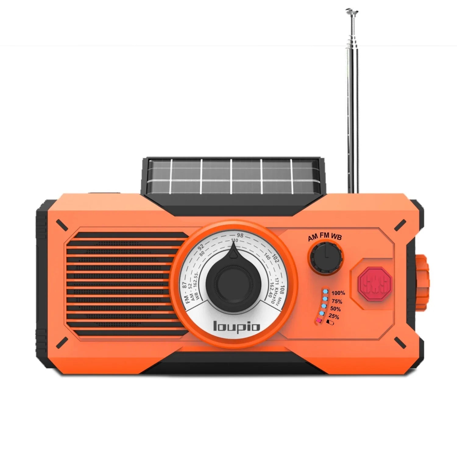 Orange ABS multifunctional emergency hand radio with reading light and flashlight display