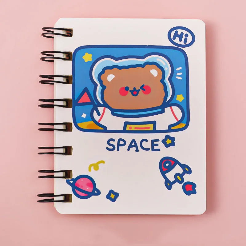 Astronaut series flipped pocket notebook in 10.5 by 8 cm size showing four cover colour options.