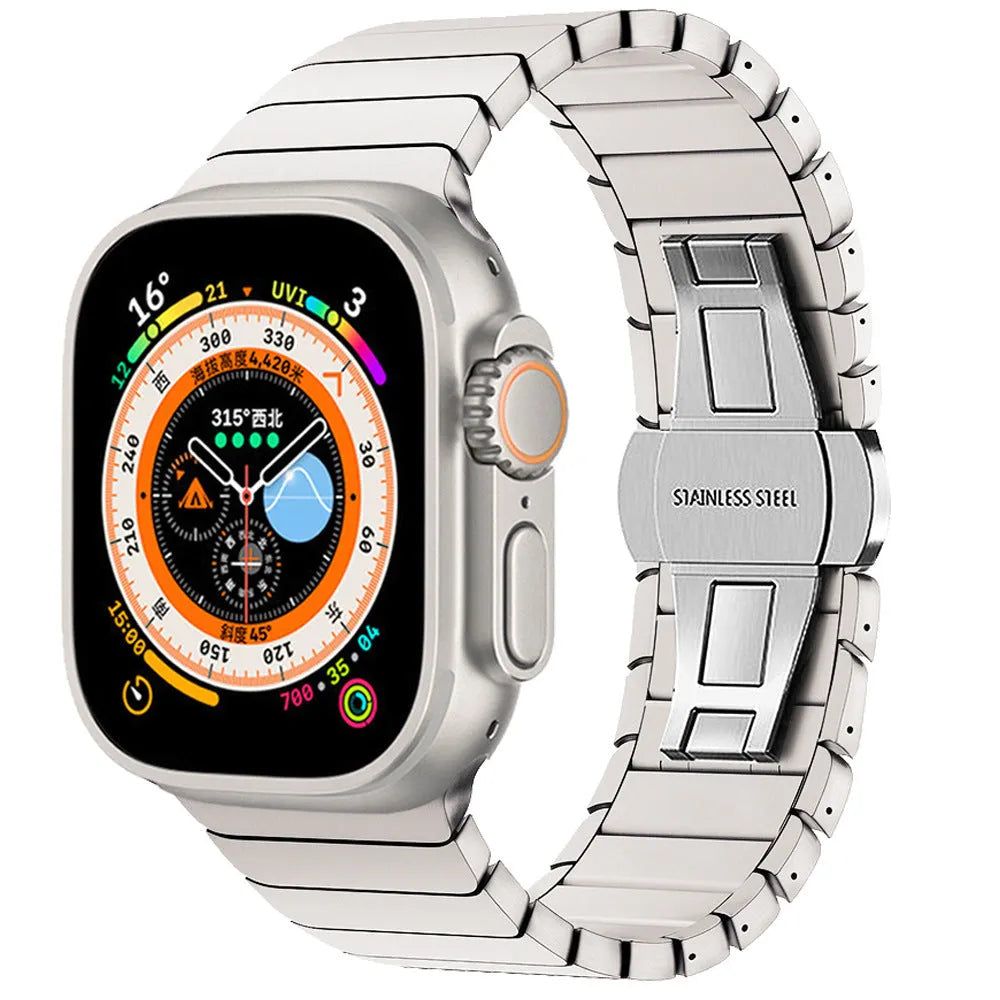 Stainless steel one bead bamboo joint watch strap for Apple Watch with butterfly clasp in assorted colours