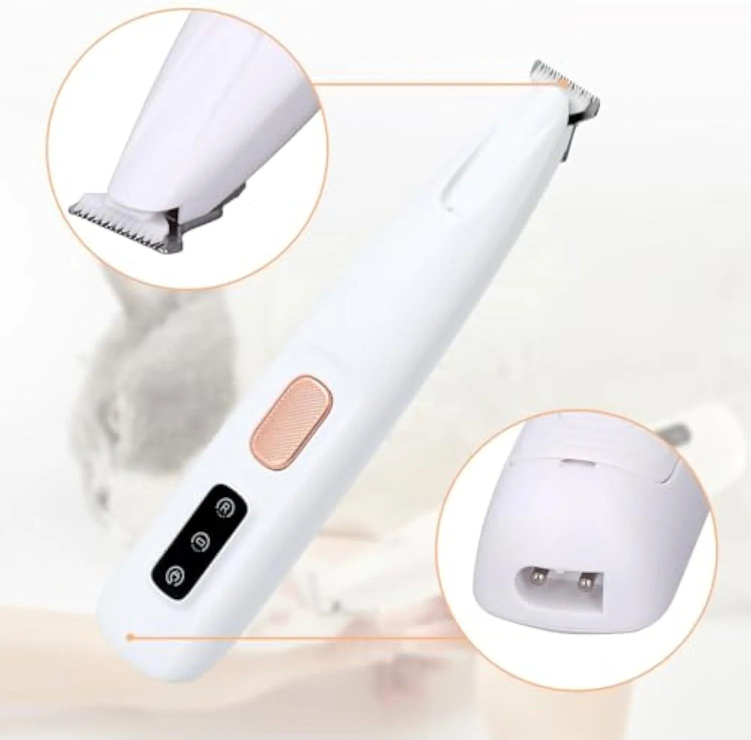 White electric dog paw trimmer with LED light showing 17.7cm length for pet grooming