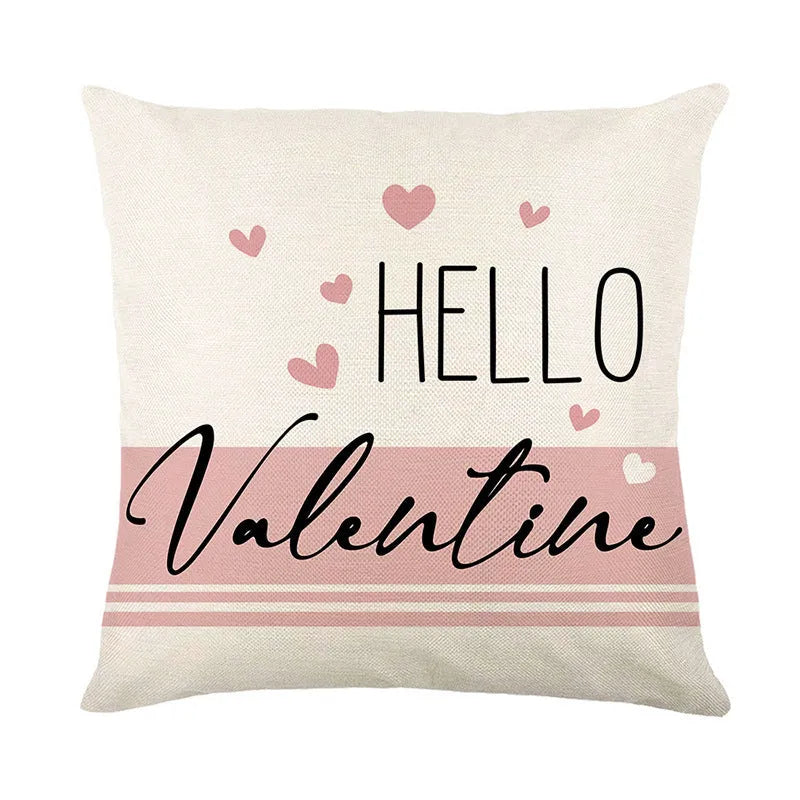 Square plaid and heart pattern decorative pillow cover with visible zip, shown in red and white colourway.