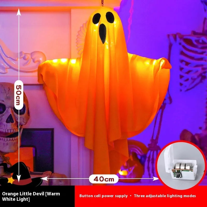 Luminous white ghost Halloween light with cloth construction and button electronics