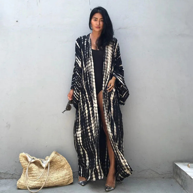 Printed loose-fit cotton beach cover-up shirt for sun protection over swimwear