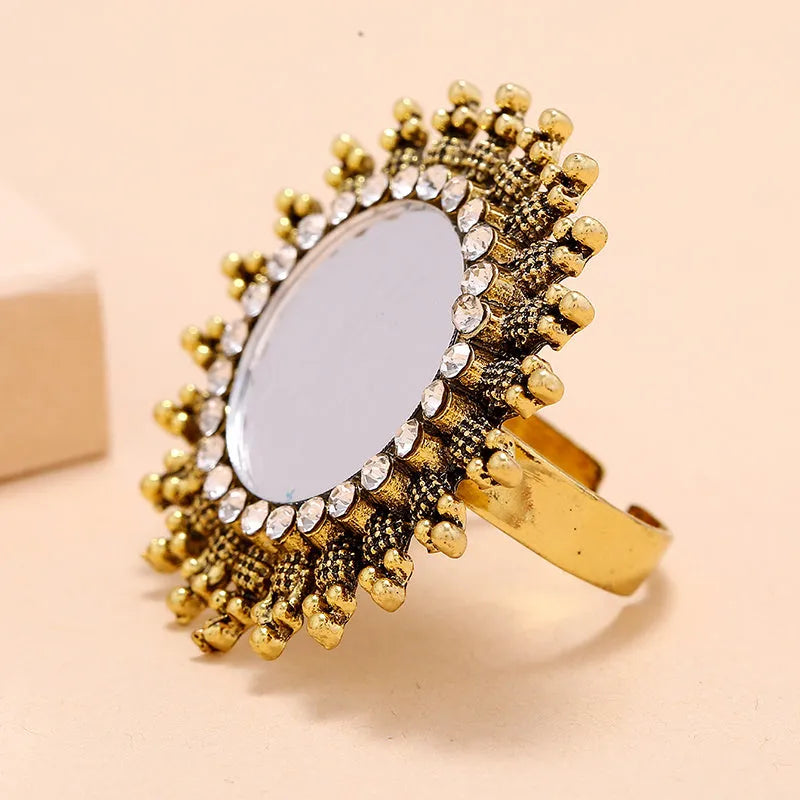 Fashion simple trend zinc alloy diamond ring in gold colour with adjustable band
