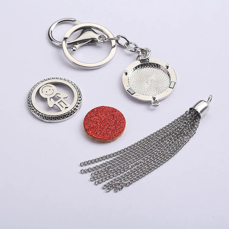 Alloy car aromatherapy pendant with tassel decoration and 50cm chain