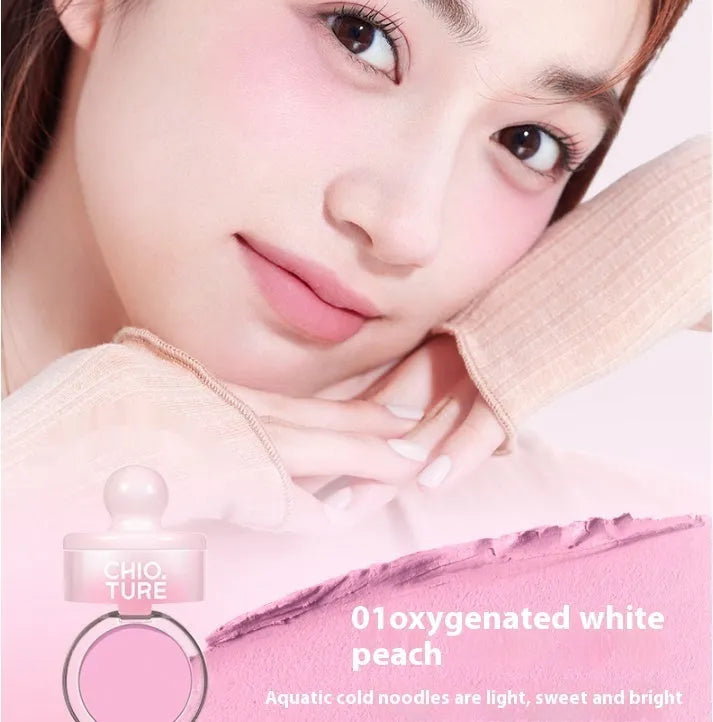 Compact blush makeup product with shimmer powder in nude colour options