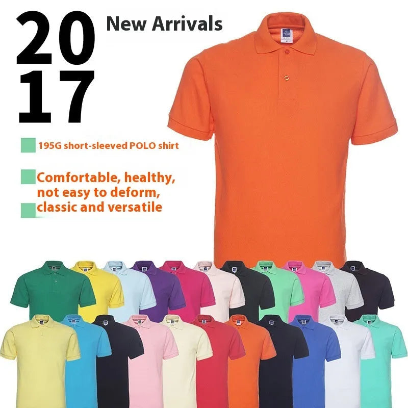 Men's solid colour lapel polo shirt in cotton blend fabric with short sleeves and loose fit