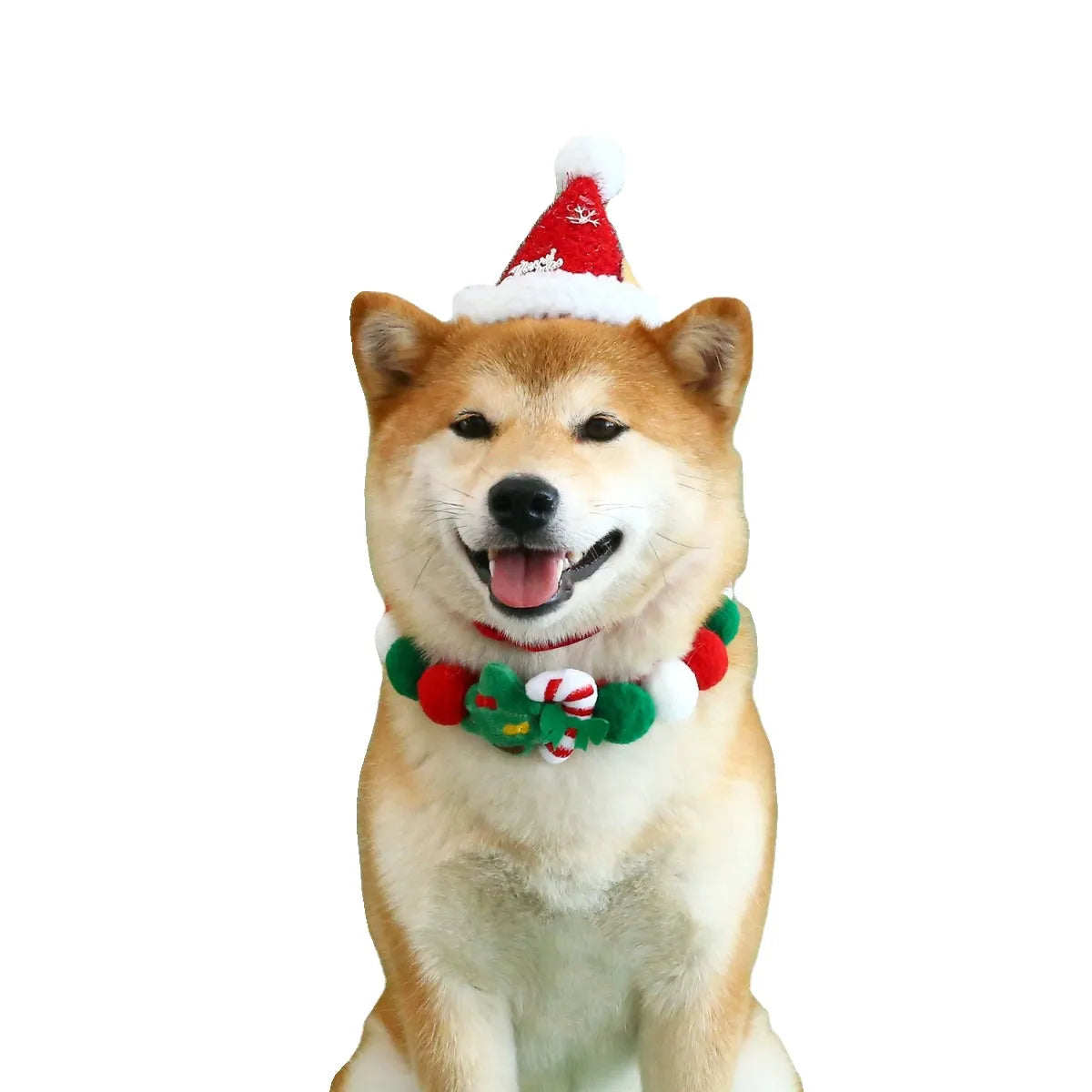 Christmas pet collar with plush ball in bell hat or Christmas tree cane style, sizes S M L