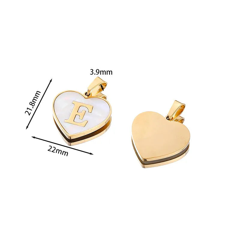 Gold-plated heart necklace with white shell centre and personalised letter pendant on 45cm chain