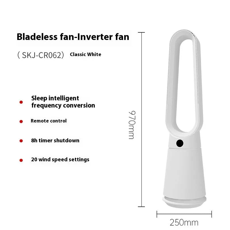 SK bladeless tower fan in white with remote control for home office cooling