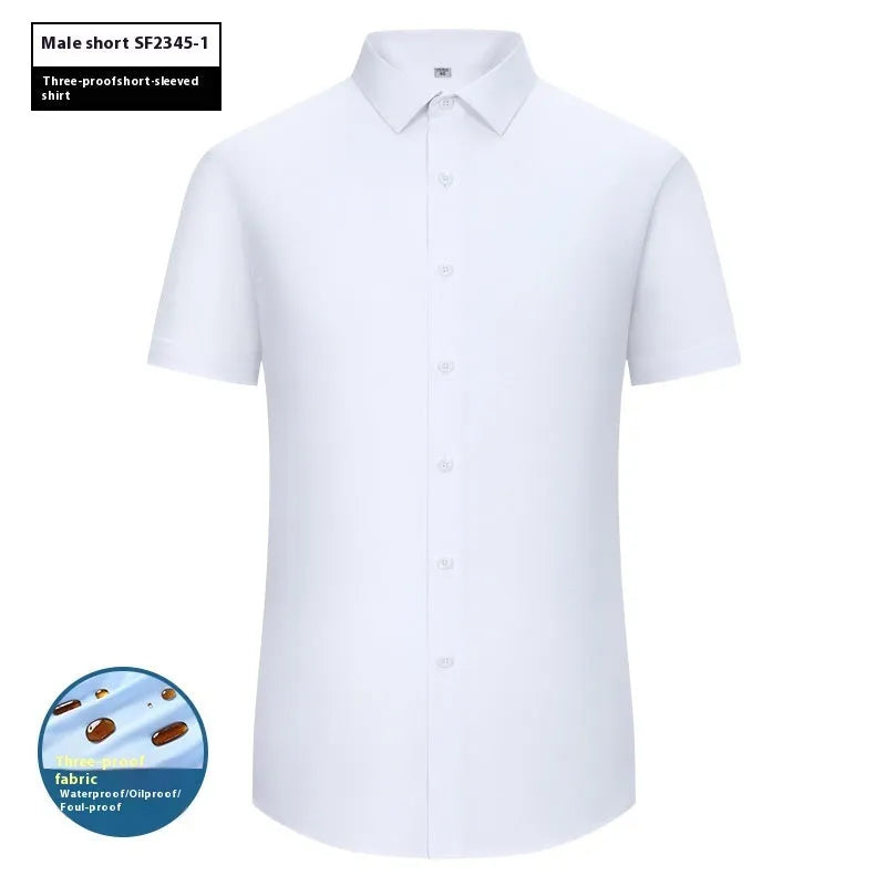 Men's slim fit square collar business shirt in bamboo fibre fabric, available in long and short sleeve styles.