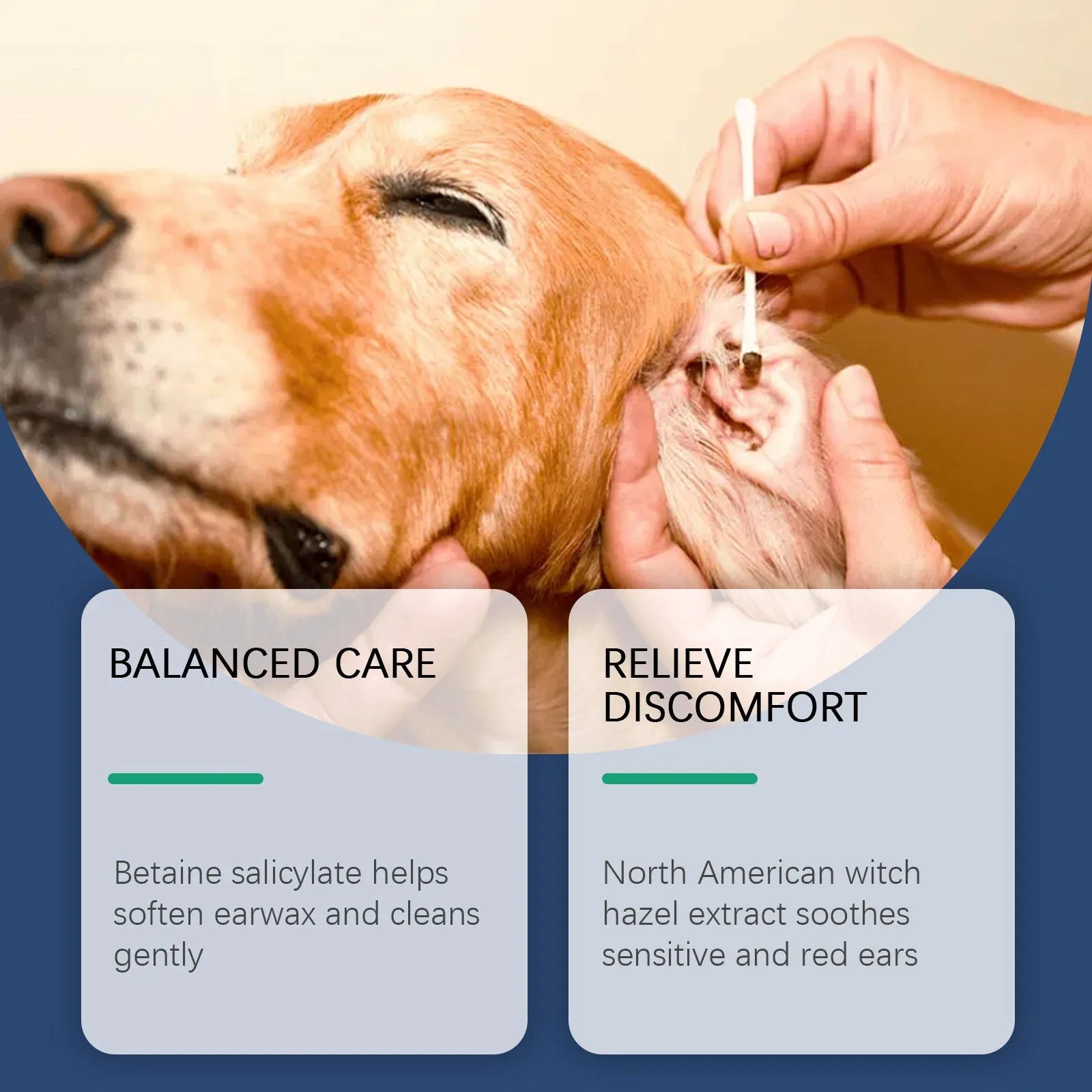 100ml bottle of gentle ear cleaner solution for cleaning wax from dog and cat ears.