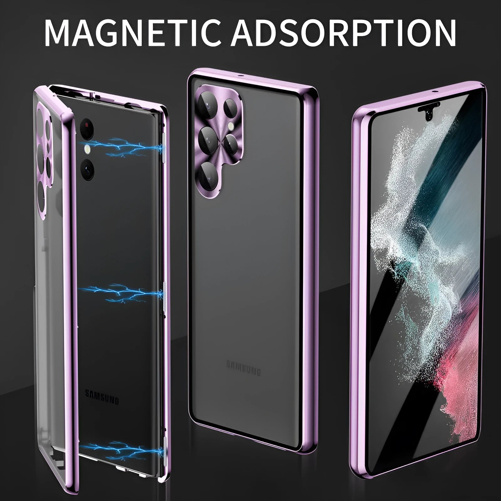 Metal magnetic phone case with a mirror for Samsung S24 Ultra in multiple colour options.