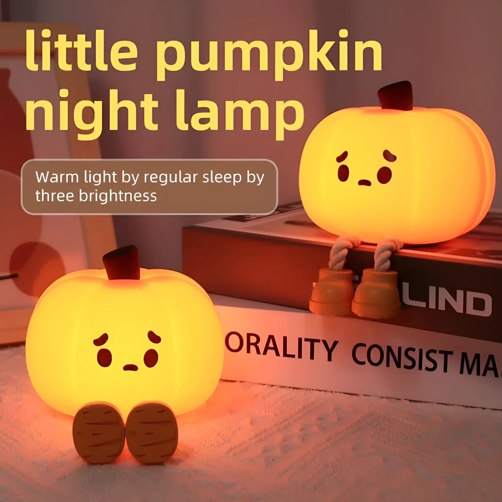 Silicone Pumpkin Lantern Night Light for Bedroom Sleep Lamp Bedside Pat Lamp Sleeping Companion Cartoon Ornaments Children's Night Light with 500mAh Battery Safe and Cute Design