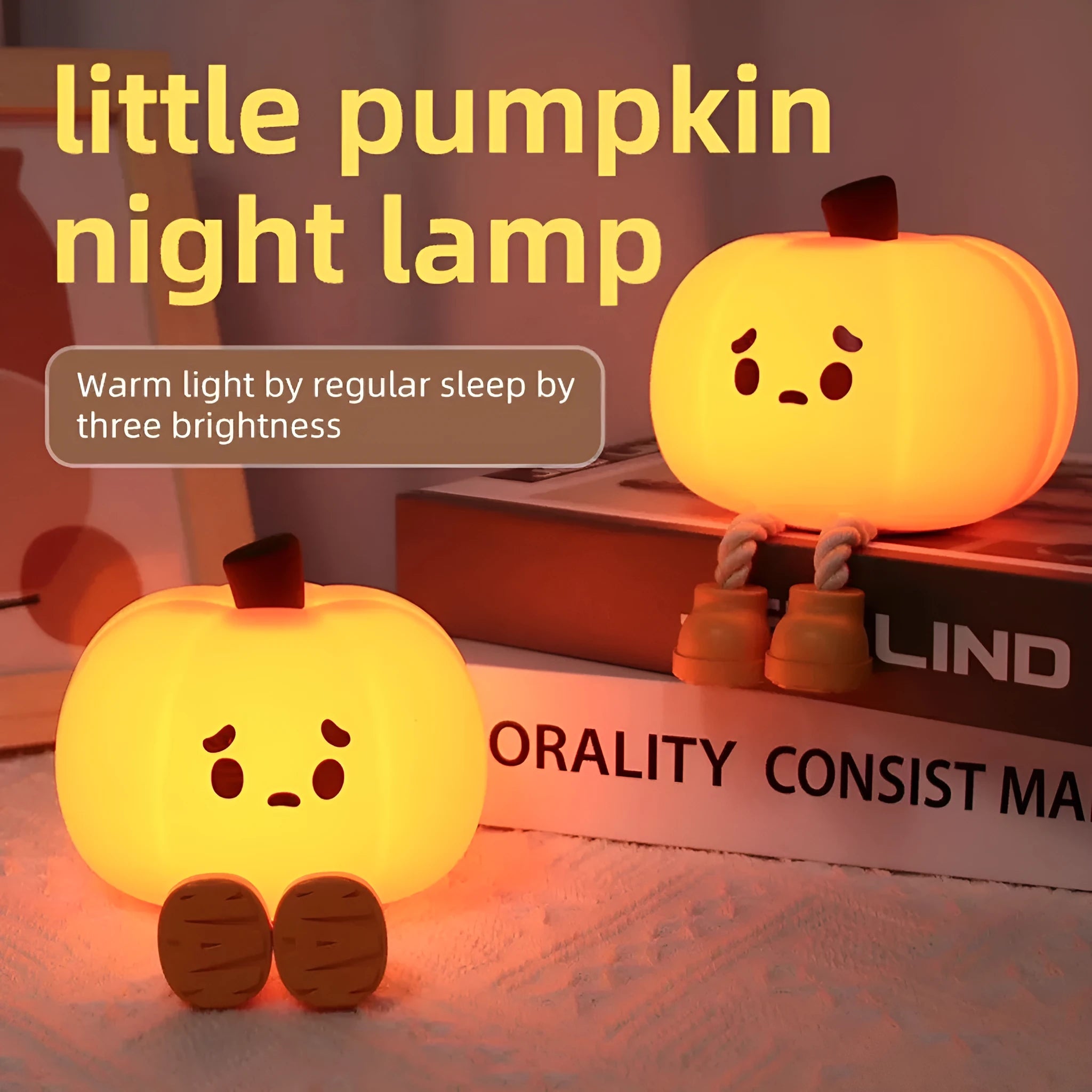 Silicone Pumpkin Lantern Night Light for Bedroom Sleep Lamp Bedside Pat Lamp Sleeping Companion Cartoon Ornaments Children's Night Light with 500mAh Battery Safe and Cute Design