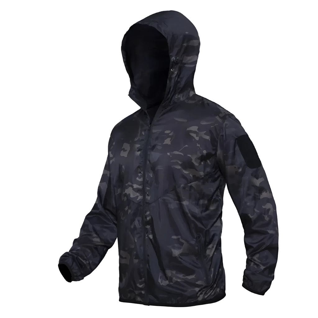 Men's ultra-thin breathable sun protection jacket with hood in Deep CP colour, 100% polyester fibre outdoor tactical top