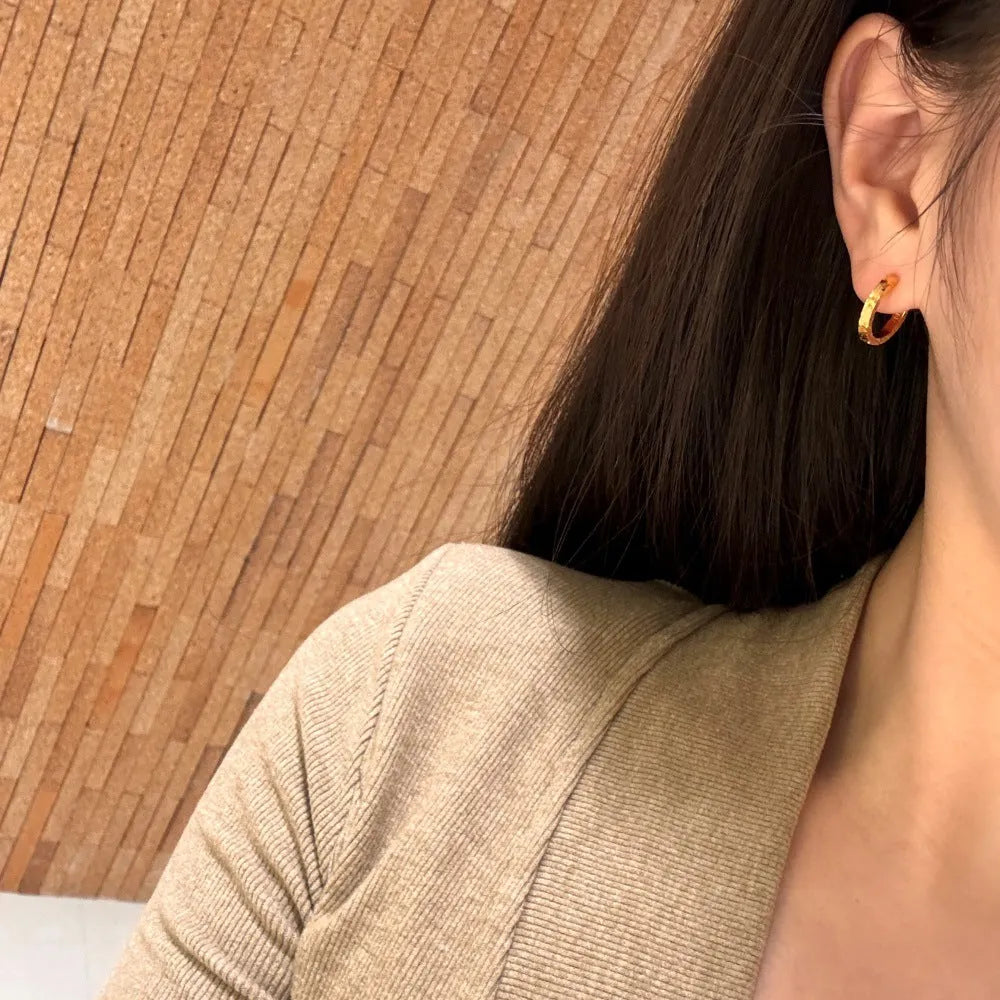 Pair of S925 sterling silver geometric ice crushing earrings with ring shape design in gold colour
