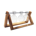 Wooden stand hydroponic plant container with geometric glass vases in pastoral style