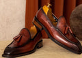 Men's black and brown genuine leather slip-on loafers with British style design