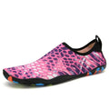 Blue Lycra beach wading shoes with EVA sole for men and women, shown on a sandy background.