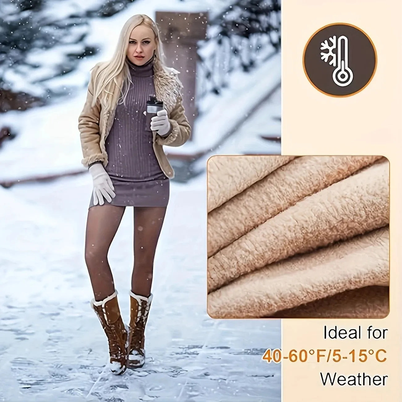 Wool-lined anti-snag leggings in black, coffee or silver silk styles with footed or translucent designs.