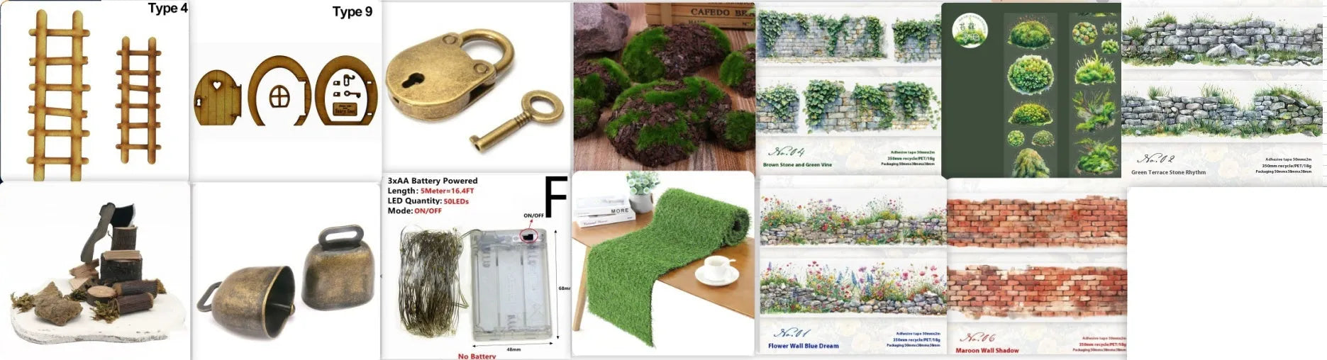 Forest Moss Series DIY decorative stickers roll with PET material, 60mm wide, in woodland colours