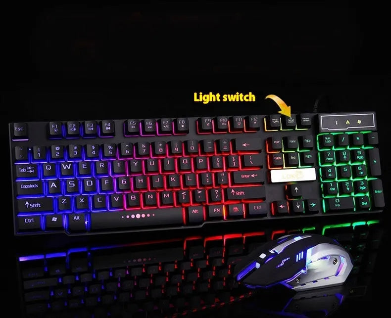 Industry mechanical gaming keyboard with glowing USB cable and RGB backlighting in white colour