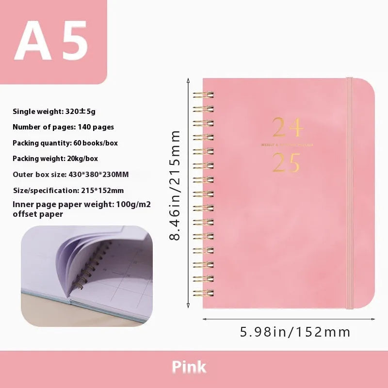 A5 size PU leather notebook with metal coil binding in a choice of solid colours.