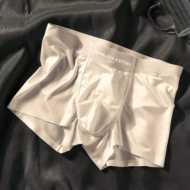 Men's ice silk underwear in multiple colours showing mid-waist design and smooth fabric texture