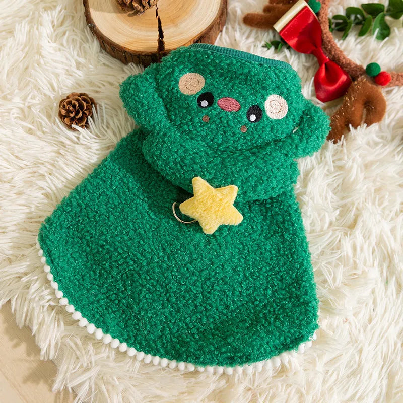 Christmas-themed elk design cat cloak in polyester for winter warmth with drawable fitting