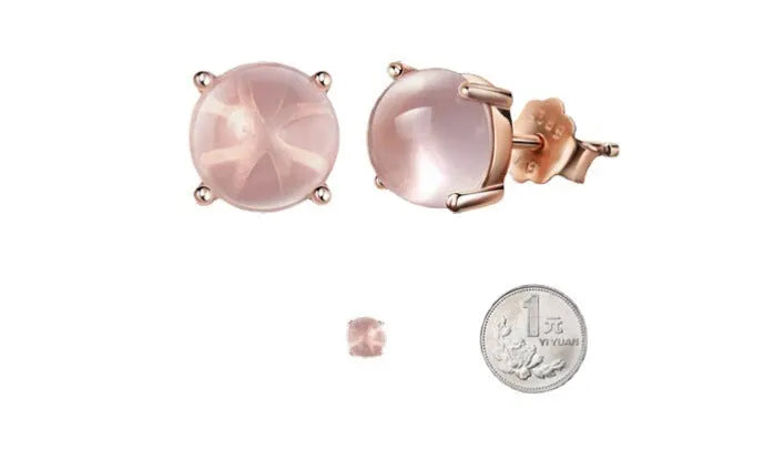 Korean style synthetic ross quartz stud earrings for women with rose gold plating and drop-shaped crystal inlay