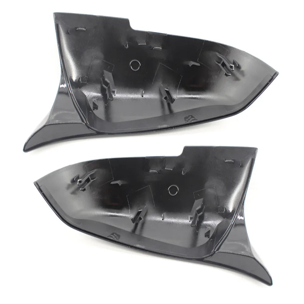 Pair of paint bright black horn-shaped rearview mirror shells for BMW F-series models