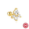 S925 sterling silver red earrings with flower design and square gravel stud elements