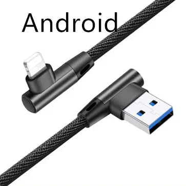 Denim fabric fast charging USB cable with aluminium connectors in black, blue, and red for Android and Type C phones.