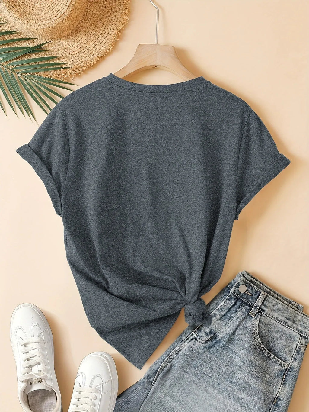 Women's pure cotton art retro T-shirt with drawing print in blue colour