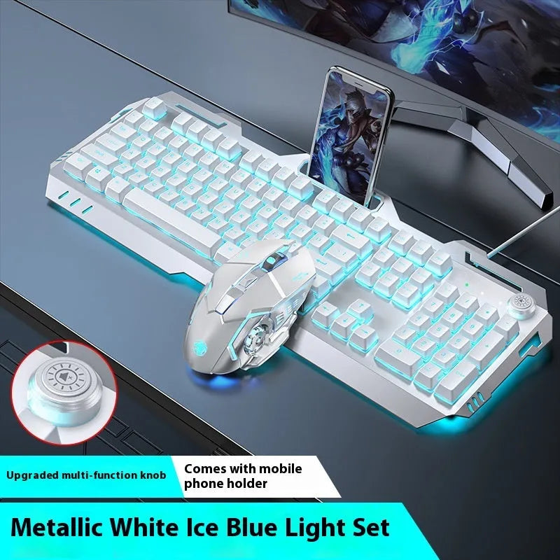 Aluminium alloy mechanical keyboard with backlit keys in gaming dimensions with optional mouse and headset