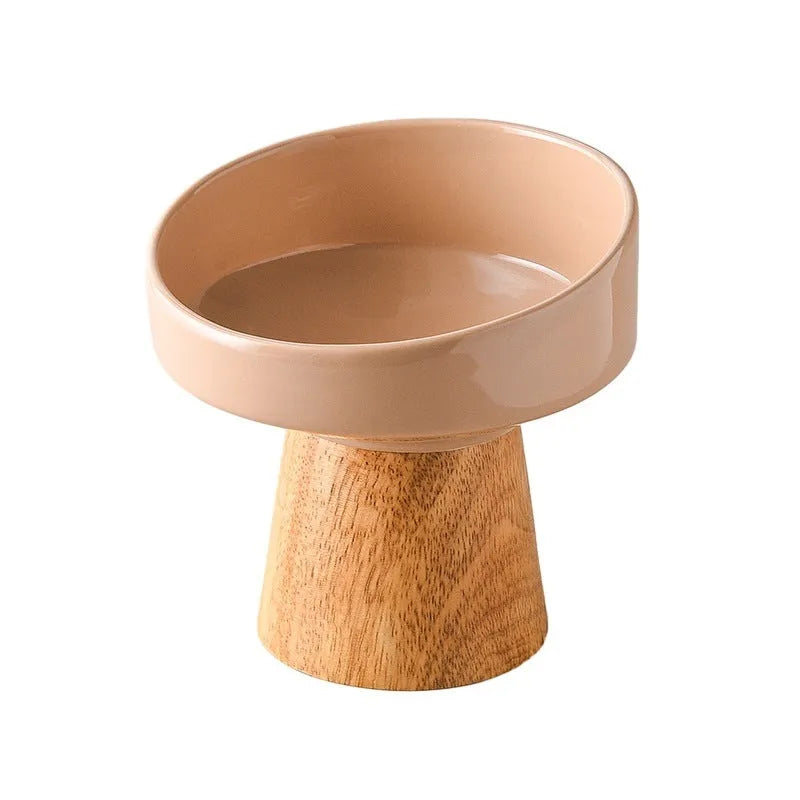 Ceramic pet bowl for cats and small dogs in beige with elevated rim, food and water dish