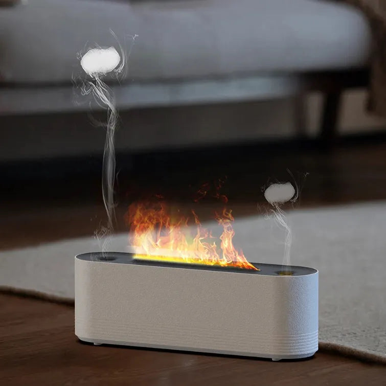 Black Flame Air ultrasonic humidifier diffuser with LED flame lighting emitting cool mist
