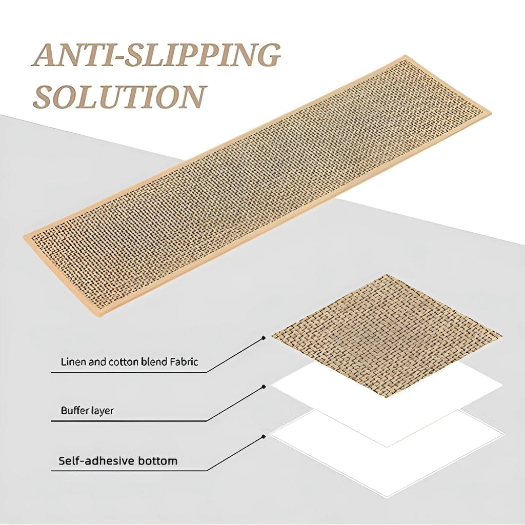 Japanese-style linen-look stair mat with rubber backing measuring 20 by 76 centimetres in camel colour