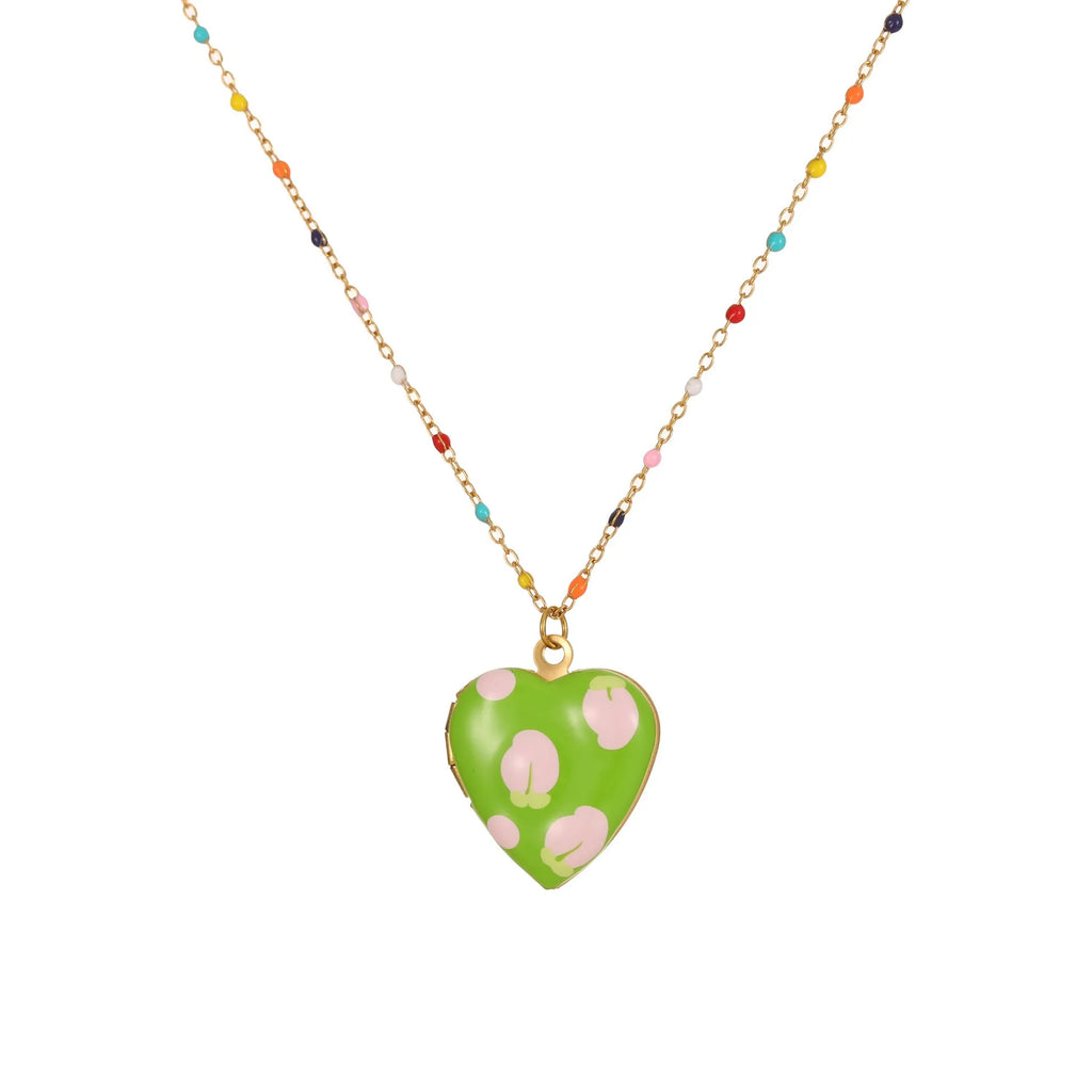 Gold-plated stainless steel necklace with fruit heart pendant on adjustable chain