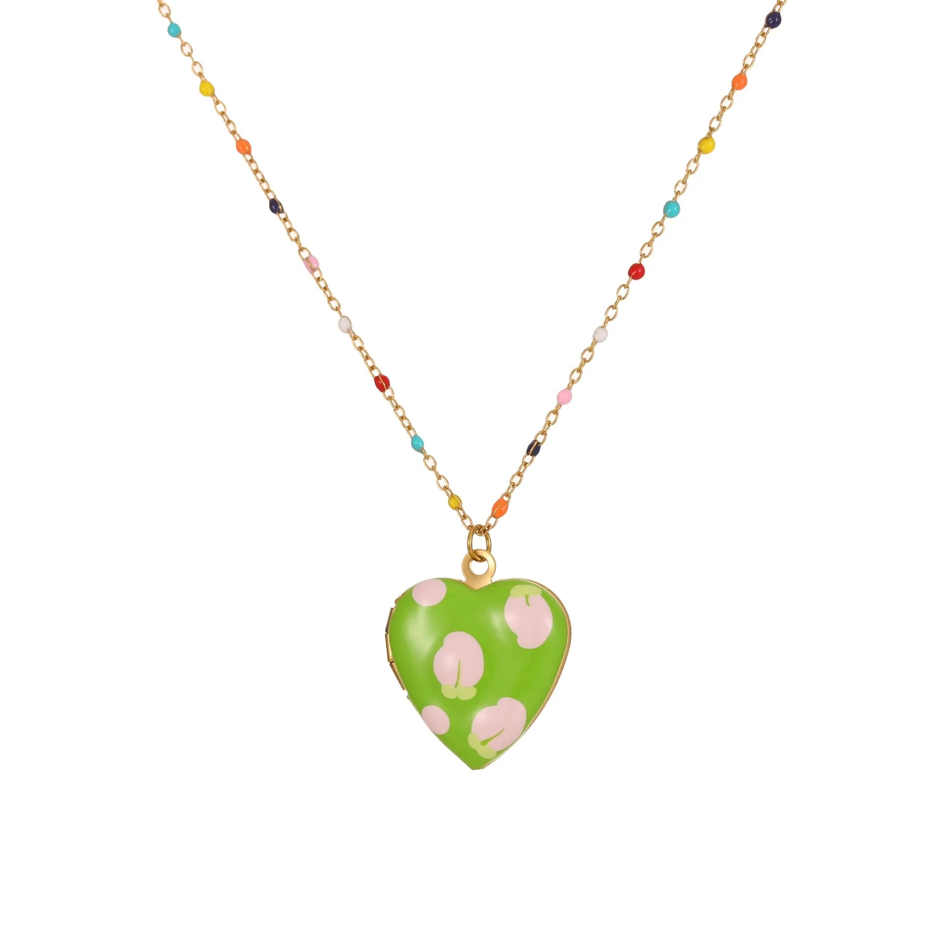Gold-plated stainless steel necklace with fruit heart pendant on adjustable chain