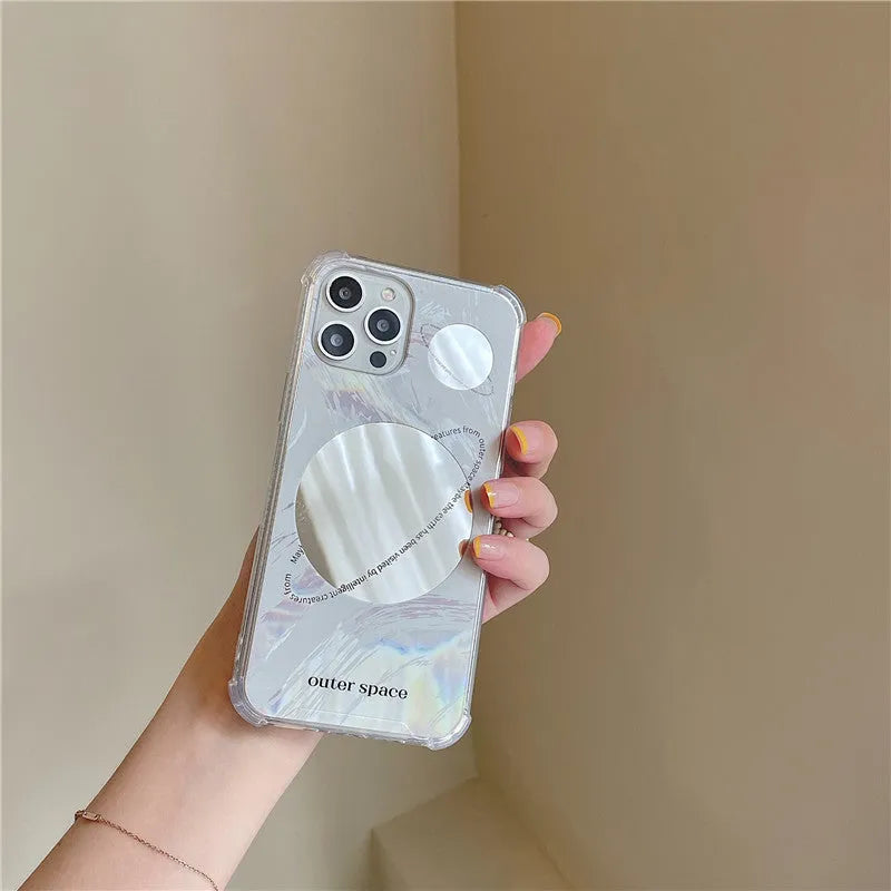 Cool Wind Space Planet mirror phone case in mirror-planet colour with TPU and electroplating for iPhone models