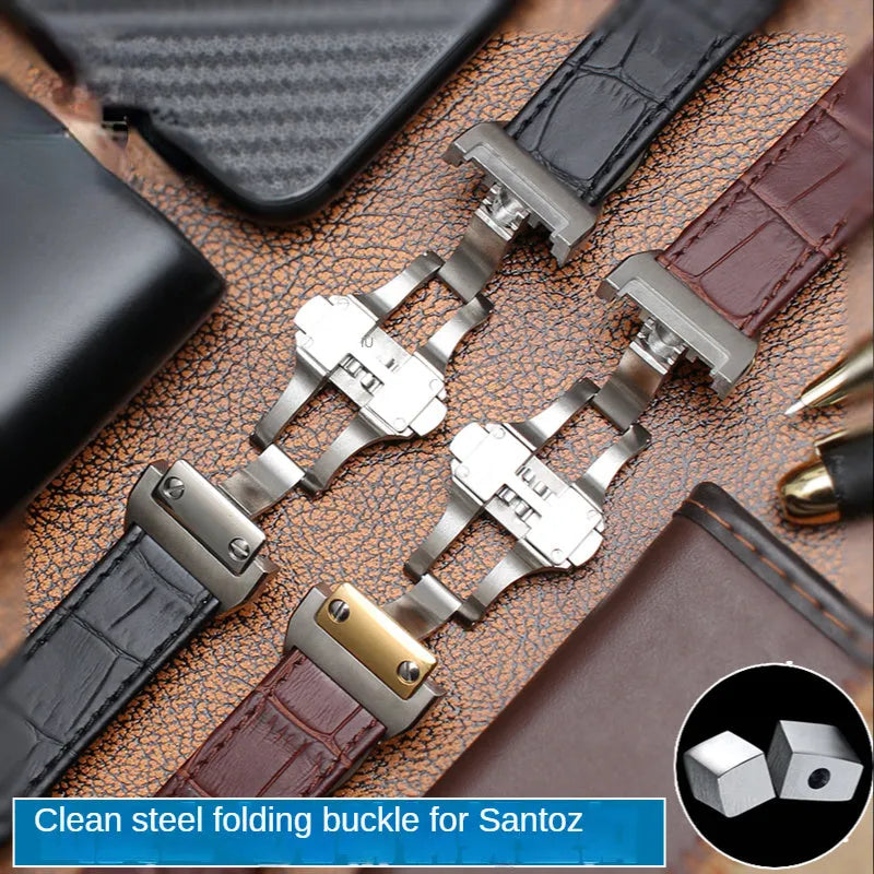 Santos 100 leather watch band 20mm black no buckle