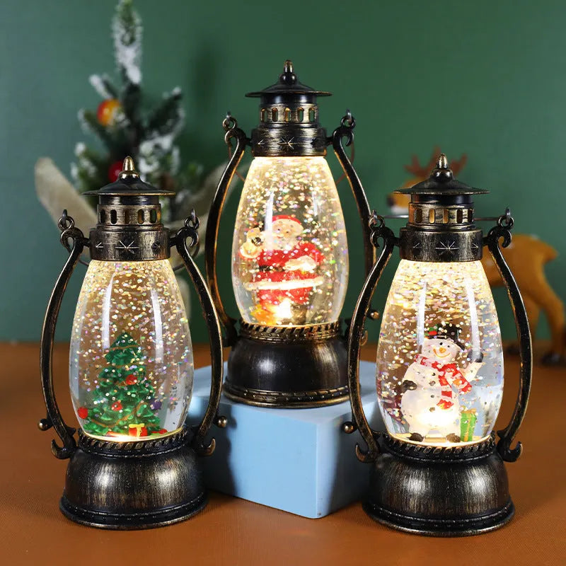 Crystal ball LED Christmas oil lamp decoration in snowman or elderly figure design