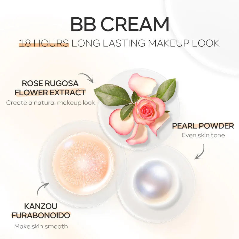 30ml tube of BB cream shown with swatches of its nine shades from light to dark.