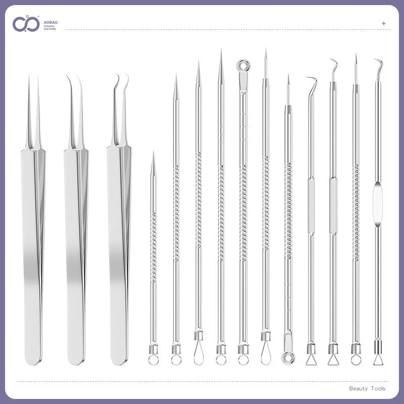 4-piece metal acne needle set with ultra fine pointed tips for professional skincare extraction