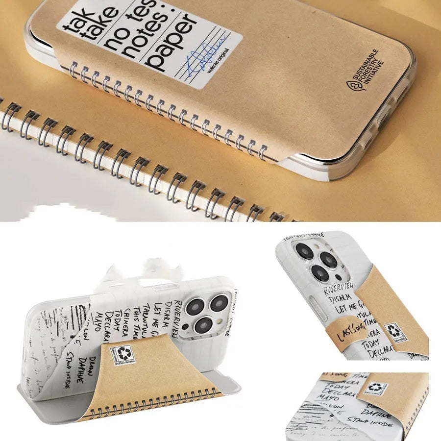 Kraft paper textured TPU flip stand phone case for iPhone 14/13/12/11 series, slim drop protection cover